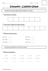 Addition simple - Examen Evaluation : 2eme Primaire - PDF à imprimer