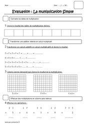 Multiplication - Examen Evaluation : 2eme Primaire - PDF à imprimer