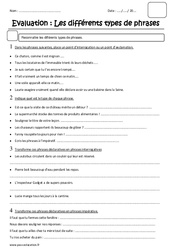 Types de phrases - Examen Evaluation : 5eme Primaire - PDF à imprimer