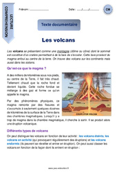 Volcans - Lecture compréhension - Documentaire : 4eme, 5eme Primaire