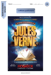 Jules Verne - Affiche publicitaire - Lecture compréhension - Textes informatifs / Documentaires : 4eme, 5eme Primaire
