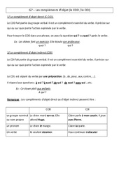 Compléments d’objet - Cours, Leçon - Grammaire : 4eme Primaire - PDF gratuit à imprimer