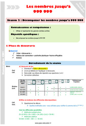 Décomposer les nombres jusqu’à 999 999 - Séance 2 - Séquence - Fiche de préparation : 4eme Primaire - PDF à imprimer