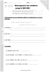 Décomposer les nombres jusqu’à 999 999 - Séance 2 - Exercices  : 4eme Primaire - PDF à imprimer