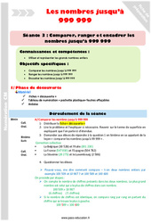 Comparer, ranger et encadrer les nombres jusqu’à 999 999 - Séance 3 - Séquence - Fiche de préparation : 4eme Primaire - PDF à imprimer