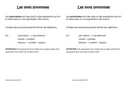 Synonymes - Cours, Leçon : 3eme Primaire - PDF gratuit à imprimer