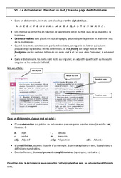 Dictionnaire Chercher un mot / lire une page de dictionnaire - Cours, Leçon - Vocabulaire : 4eme Primaire - PDF gratuit à imprimer