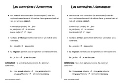 Contraires - Antonymes - Cours, Leçon - Vocabulaire : 4eme Primaire - PDF gratuit à imprimer