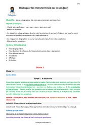 Distinguer les mots terminés par le son [eur] - Séquence - Fiche de préparation : 4eme Primaire - PDF à imprimer