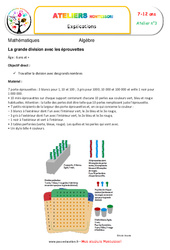 Grande division avec les éprouvettes - Algèbre - Montessori - Atelier 3 : 3eme, 4eme, 5eme Primaire - PDF à imprimer
