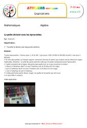 Petite division avec les éprouvettes - Algèbre - Montessori - Atelier 2 : 3eme, 4eme, 5eme Primaire - PDF à imprimer
