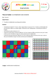 Multiplication avec le damier - Algèbre - Montessori - Atelier 1 : 3eme, 4eme, 5eme Primaire - PDF à imprimer