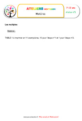 Les multiples - Algèbre - Montessori - Liste des matériaux : 3eme, 4eme, 5eme Primaire - PDF à imprimer