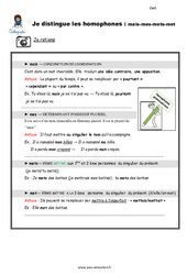 Comment distinguer les homophones mais - mes - mets - met - Cours, Leçon : 4eme Primaire - PDF gratuit à imprimer