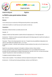 Le plus grand commun diviseur - Algèbre - Montessori - Atelier 7 : 3eme, 4eme, 5eme Primaire - PDF à imprimer