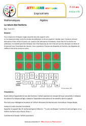 La nature des fractions - Algèbre - Montessori - Atelier 8 : 3eme, 4eme, 5eme Primaire - PDF à imprimer
