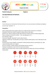 Les équivalences de fractions - Algèbre - Montessori - Atelier 9 : 3eme, 4eme, 5eme Primaire - PDF à imprimer