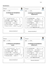 Comment distinguer les homophones - Fiches ou - où - la - là - l’as - l’a - Entrainement - Examen Evaluation - Bilan : 4eme, 5eme Primaire - PDF à imprimer