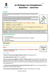 Comment distinguer les homophones dans - d’en - sans - s’en - Séquence - Fiche de préparation : 5eme Primaire - PDF à imprimer