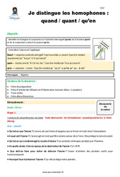 Comment distinguer les homophones quand / quant / qu’en - Séquence - Fiche de préparation : 5eme Primaire - PDF à imprimer