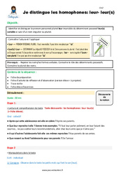Comment distinguer les homophones- Fiches leur - leur(s) - Fiche de préparation : 5eme Primaire - PDF à imprimer