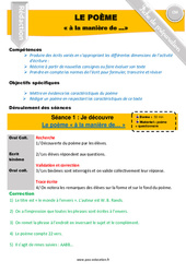 Séquence - Fiche de préparation Ecrire un poème à la manière de ... - Rédaction - Production d'écrit - Séquence - Fiche de préparation : 4eme, 5eme Primaire - PDF à imprimer