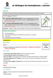 Comment distinguer les homophones - Fiches ces/ses - Fiche de préparation : 3eme, 4eme Primaire - PDF à imprimer