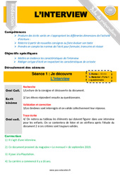 Séquence - Fiche de préparation L’interview - Rédaction - Production d'écrit - Séquence - Fiche de préparation : 4eme, 5eme Primaire - PDF à imprimer