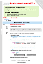 Séquence - Fiche de préparation Division à un chiffre - Séquence - Fiche de préparation : 4eme Primaire - PDF à imprimer