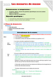 Mesures de masse - Séquence - Fiche de préparation : 4eme Primaire - PDF à imprimer