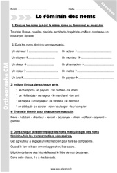 Le féminin des noms - Exercices avec correction : 4eme Primaire - PDF à imprimer