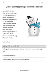 Le bonhomme de neige - Dictée accompagnée : 4eme Primaire - PDF à imprimer