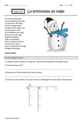 Le bonhomme de neige - Dictée accompagnée n°27 : 4eme Primaire - Cycle 3 - PDF à imprimer