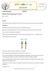 Division d’une fraction par un entier - Algèbre - Montessori - Atelier 12 : 3eme, 4eme, 5eme Primaire - PDF à imprimer