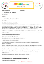 Le classement des fractions - Algèbre - Montessori - Atelier 16 : 3eme, 4eme, 5eme Primaire - PDF à imprimer