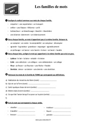 Les familles de mots - Exercices, révisions : 4eme Primaire - PDF à imprimer