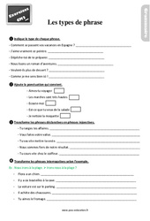 Les types de phrases - Exercices, révisions : 5eme Primaire - PDF à imprimer