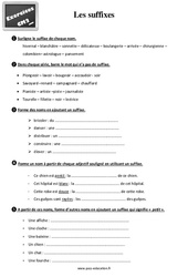 Les suffixes - Exercices, révisions : 5eme Primaire - PDF à imprimer
