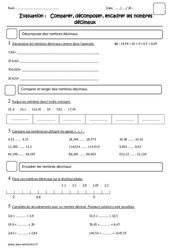 Nombres décimaux - Examen Evaluation - Comparer, décomposer, encadrer : 5eme Primaire - PDF à imprimer