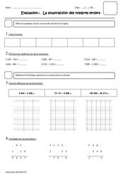 Soustraction des nombres entiers - Examen Evaluation : 5eme Primaire - PDF à imprimer