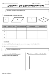 Quadrilatères particuliers - Examen Evaluation : 5eme Primaire - PDF à imprimer