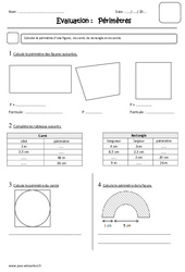 Périmètre - Examen Evaluation : 5eme Primaire - PDF à imprimer