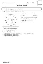 Cercle - Examen Evaluation - Rayon, centre, diamètre, corde : 5eme Primaire - PDF à imprimer