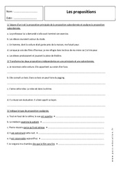 Propositions - Révisions - Indépendantes, subordonnées et principales : 1ere Secondaire - PDF à imprimer