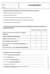 Indépendantes, subordonnées et principales - Exercices sur les propositions : 1ere Secondaire - PDF à imprimer