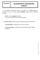Propositions subordonnées relatives - Cours : 1ere Secondaire - PDF à imprimer