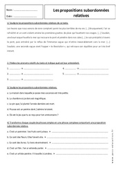 Subordonnées relatives - Exercices sur les propositions : 1ere Secondaire - PDF à imprimer