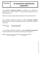 Propositions subordonnées conjonctives - Cours : 1ere Secondaire - PDF à imprimer