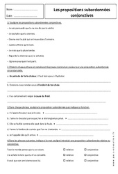 Subordonnées conjonctives - Exercices sur les propositions : 1ere Secondaire - PDF à imprimer