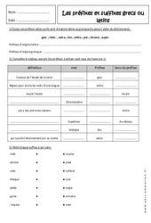 Suffixes - Préfixes - Latins ou grecs - Révisions : 1ere Secondaire - PDF à imprimer
